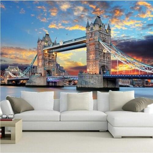 Custom 3D large mural,London Bridge at dusk wallpapers papel de parede,living room TV wall bedroom wallpaper