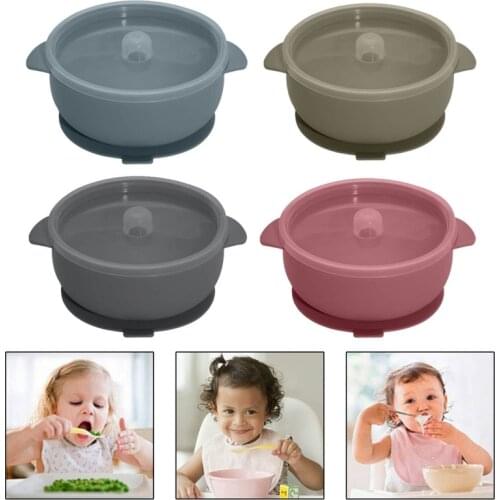 Portable Solid Colour Baby Silicone Plate Bowl Toddler Feeding Double Handle Bowl with Suction Cup Infant Dishes Kids