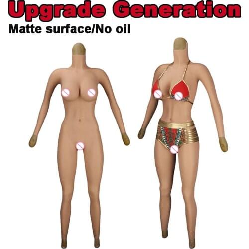 UPGRADE Realistic Silicone Full Body Bodysuit Fake Boobs Breast Forms Artifical Vagina For Crossdress Transgender tits soft