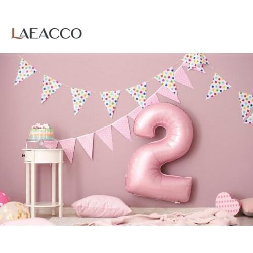 Pink Backdrop For Photography Happy 2nd Birthday Party Flags Celebration Pillow Child Baby Portrait Photo Background Photostudio
