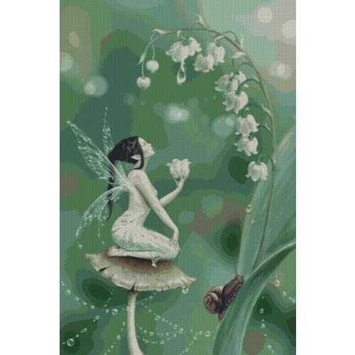 Needlework,Green elves and flowers 14 Count Unprinted for Embroidery,DIY Cross stitch kits,Art Pattern Cross-Stitching Decor