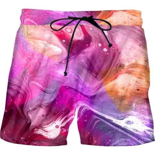 UJWI New Men Casual Shorts 3d Print Colorful pink mixed starry sky Planets Board Shorts Homme Quick Dry Workout Shorts