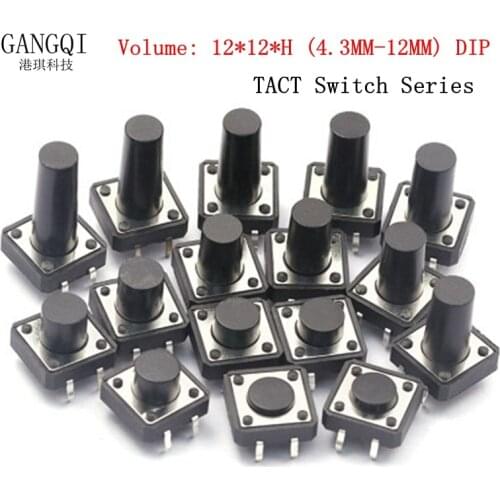 20PCS 12x12 12*12*4.3mm 5mm 6 7 8 9 10 11 12 13 14 15 16 17 4Pin Tactile Tact Push Button Micro Switch Self-reset DIP Switches