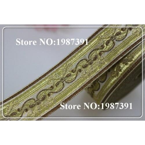 5yards/lots Woven Jacquard Ribbon 3.5cm gold pattern LS-5449