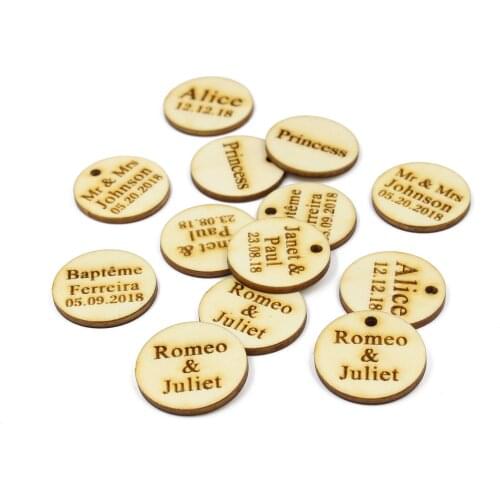 50 * Personalized Custom Country Wedding Vintage Wooden Round Label Baby Baptism Birthday Party Gift Wine Tag Wedding Decoration