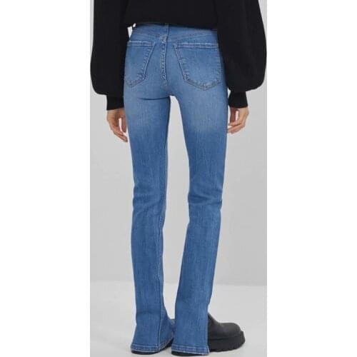 Summer Vintage Split High Waist Jeans Women Streetwear SKinny Pencil Denim Long Pants Korean Casual Black Stretch Mom Trousers