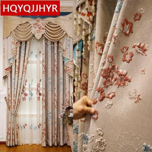 American top luxury villa 3D embossed jacquard curtains for living room high quality classic decorative curtains for bedroom