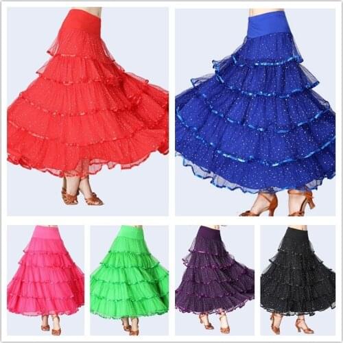 Women Ballroom Skirt Modern Dance Tutu Skirt Sequin Waltz Tango Latin Costume 904-A921