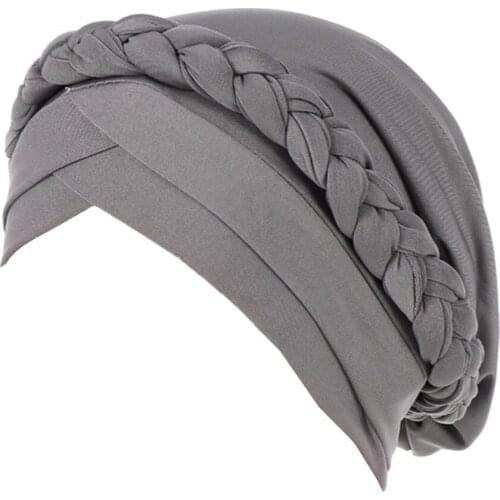 Women Braided Turban Solid Color Muslim Bandanas Milk Silk Fashion Headwear African Style Chemo Cap