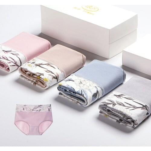 High Waist 4Pcs/lot Panties Women Plus Size 5XL Breathable Cotton Underwear Fashion Print Seamless Briefs Sexy Girls Lingerie