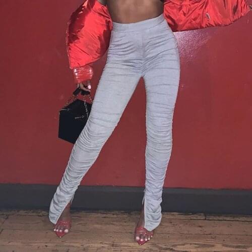 Y2k Flare Ruched Stacked Leggings Pants Trousers Woman Elastic High Waist Sweat Pants Women Wide Leg Vintage Bodycon Pants