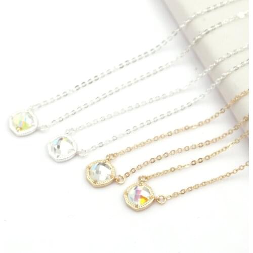 New Simple 5 Colors Geometric Candy AB Crystal Hexagon Pendant Necklace For Women