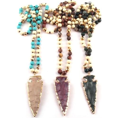Free Shipping Fashion Stones Hematite beads Arrowhead Pendant Women Statement Necklace