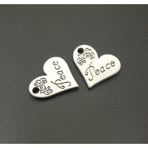 20 pcs Tibetan Silver Color Engraved "Peace" Heart Charms Inspiration DIY Metal Bracelet Necklace Jewelry Findings A1061