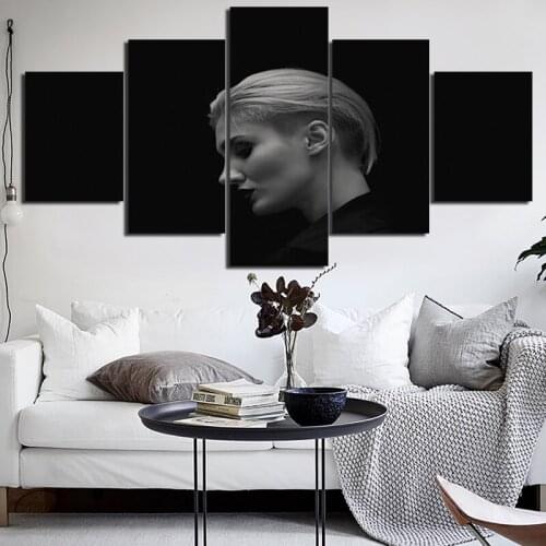 5 Pcs Elegant Beautiful Neutral Ladies Side Face Poster Canvas Printing Black Wall Poster Modern Living Room Decoration