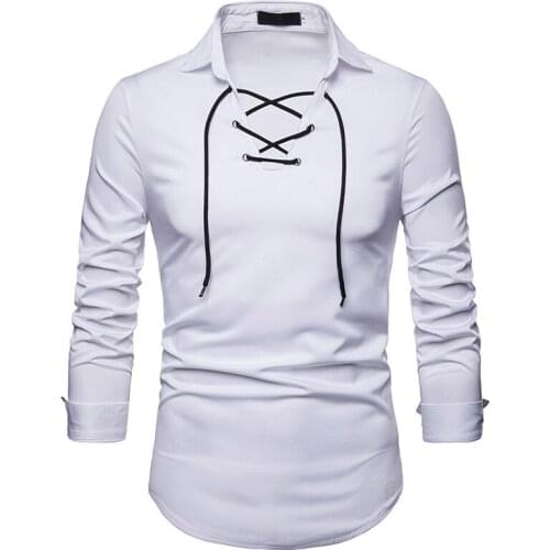 White Shoelace Design Shirt Men 2021 Brand Slim Fit Long Sleeve Mens Dress Shirts Business Casual Social Shirt Man Chemise Homme