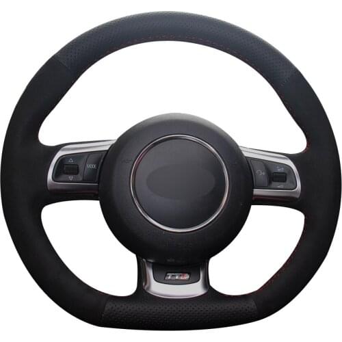 Black Synthetic Leather Black Suede Car Steering Wheel Cover for Audi TT 2008-2013