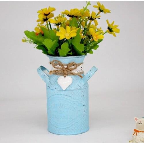 Rustic Cylindrical Flower Pots Watering Milk Jug Vase with Double Handle Coffee Pot Shaped Flower Pot Vintage Primitive