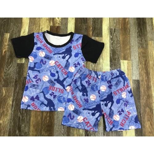 Kids Summer Boutique Boys Baseball Blue Short Sleeve Spanky Shorts Set