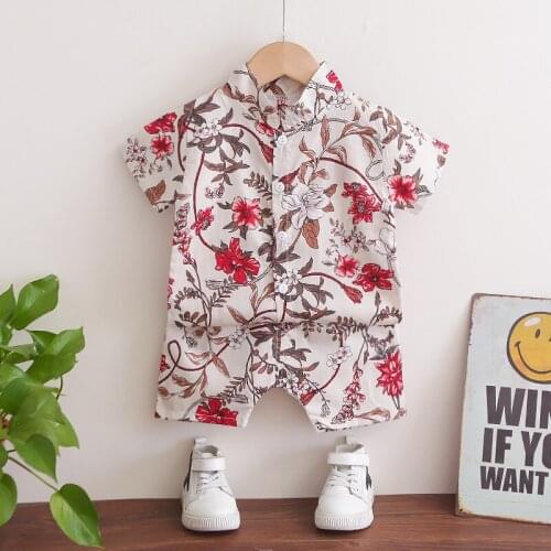 Kids Baby Boy Toddler Gentleman Clothing Two Piece Set Lapel Short Sleeve Floral Printed Shirt+Shorts Holiday Beach 2pcs