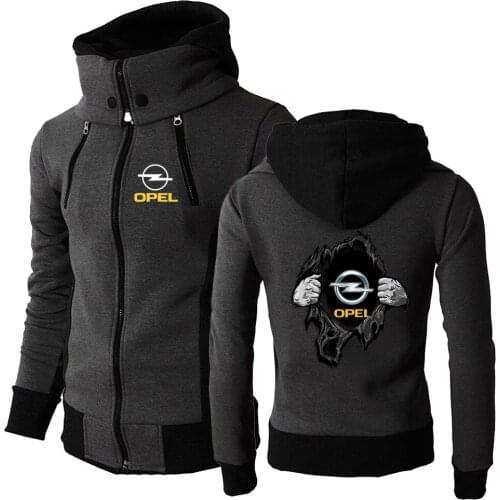 Men New OPEL Logo Sport Fashion Zipper Hoodies High street Leisure Sportswear Fitness Popular Sweatshirt Hooded Clothing