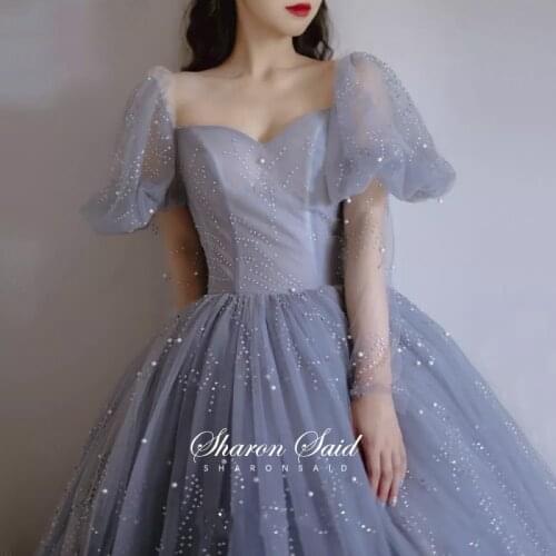 Blue Princess Ball Gown Long Sleeve Evening Dress for Women Wedding Engagement Party Gowns 2021 Elegant Dubai Sweet 16 Dresses