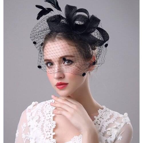 European and American Handmade Bow Tie Gauze, Bridal Gown, Antique Banquet Linen Hat Linen Lady Hair Accessories