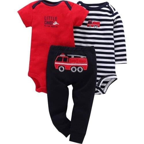 3Pcs Baby Bodysuit for Newborns Kids Girls Pants 100% Cotton Short Sleeves Boys Clothing Sets