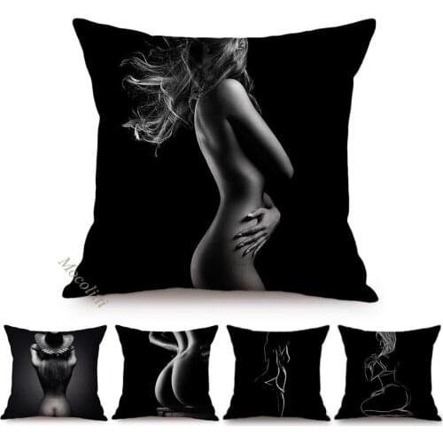 Beautiful Woman Yoga Posture Sketch Art Decorative Sofa Throw Pillow Cases Sexy Lady Butt Hips Cool Man Room Bed Cushions Cover