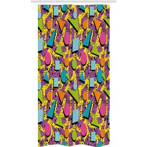 Colorful Memphis Art Shower Curtain Set Geometric Forms 90s Fun Waterproof Fabric Narrow Bath Curtain Bathroom Decor with Hooks