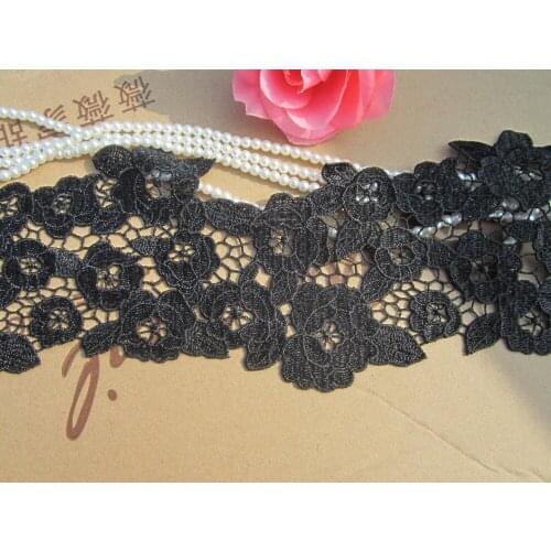 10cm width 2YARDS/lot) DIY Black Color Floral Venise Lace Trim Ribbon