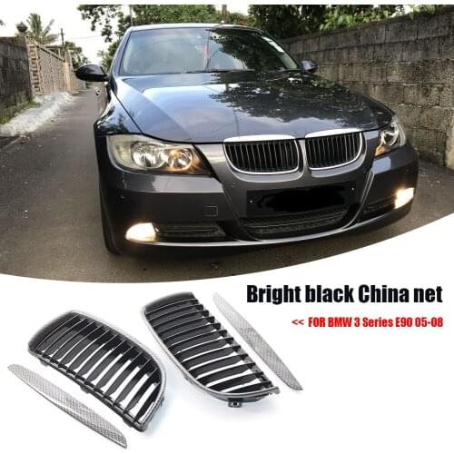 1 Pair Modified Car Front Bumper Kidney Acrylonitrile Butadiene Styrene + Polycarbonate Grille Black for BMW 3 Series E90 05-08