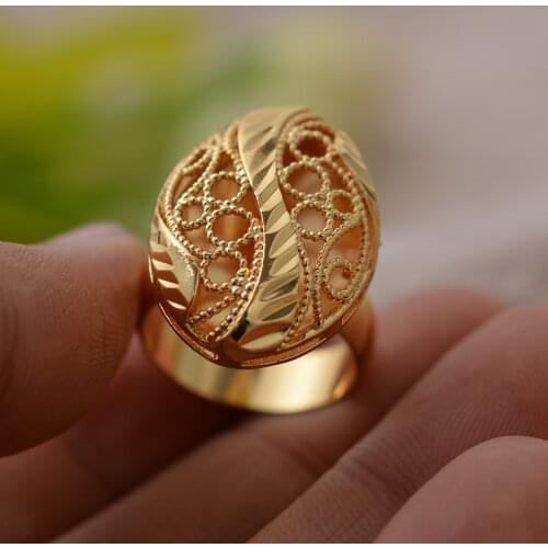 Annayoyo Trendy Gold Color Ring for Women/Girls Middle East/Dubai/Ethiopian/African Wedding Party Jewelry Gifts