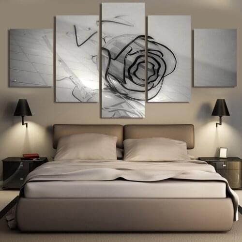 5 Piece Set Romantic Black Rose Abstract Canvas Painting Home Decor Living Room Bedroom Printing Wall Art Poster Mural Frameless
