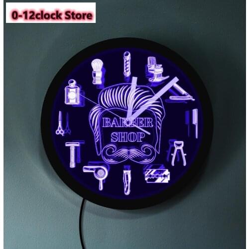 Barber Shop LED Business Sign Hairstylist Barber Tools LED Neon Effect Wall Clock Modern Design For Barber