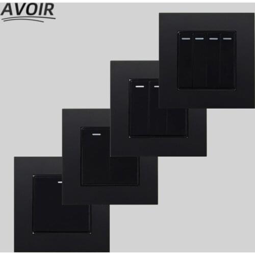 Avoir Wall Light Switch Black Plastic Panel 1 2 3 4 Gang 1 2 Way Push Button Switches Rocker Switch Home Improvement 86mm x 86mm
