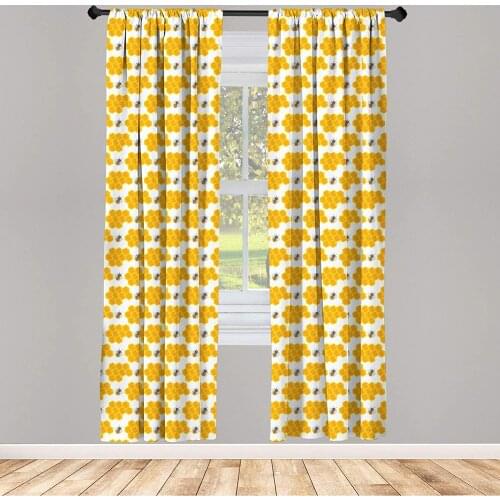 Orange White Cartoon Curtains Bumble Bee Along Honey Comb Pattern Hexagonal Themed Window Treatments for Living Room Bedroom