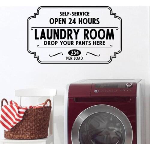 Laundry Room Sign Wall Decal VinylSelf-Service Laundry Room Drop Your Pants Here Wall Sticker Removable Room Decor Mural Z084