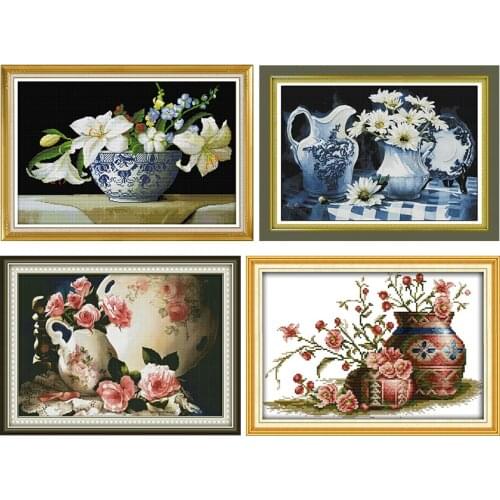 Joy Sunday Embroidery Stamped Cross Stitch Kits Charm of Porcelain 11CT 14CT Counted Printed Needlework Decoration Art Gift Sets