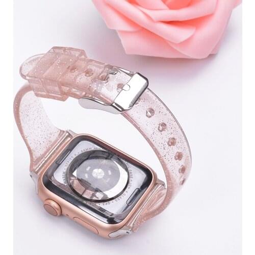 Bling clear Strap For Apple Watch band se Silicone women series 6 5 4 44mm 40mm Bracelet For apple iwatch 3 2 1 watchband
