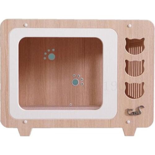 Retro TV color matching wooden cat house cats nest cat toys free shipping