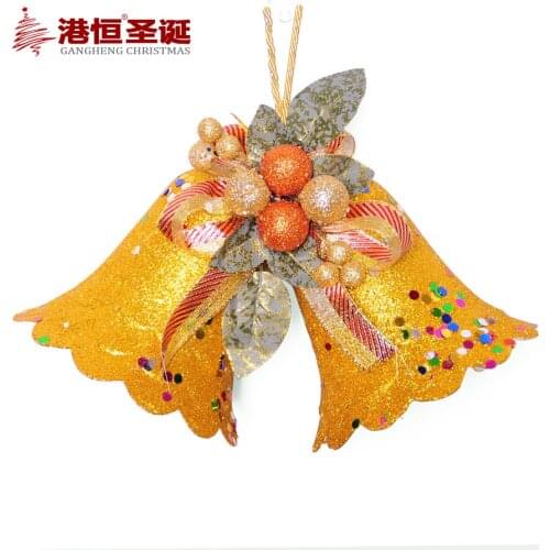 Christmas decoration clock string 30 * 20cm gold sticky powder Christmas double bell / Christmas Clock