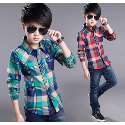2019 Spring Summer Children Shirts Long-sleeve Plaid baby boys shirts cool top cotton casual Clothing fashion kids wear 4-14 Y