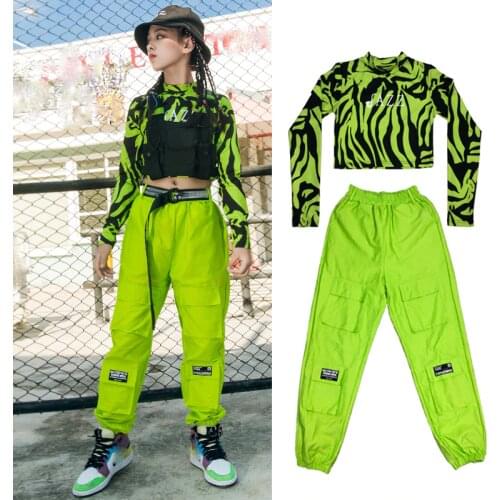 Girls' Hip-Hop Dance Costumes Green Hiphop Suit ChildrenS New Overalls Jazz Performance Clothes Catwalk Stage Outfits DN6783