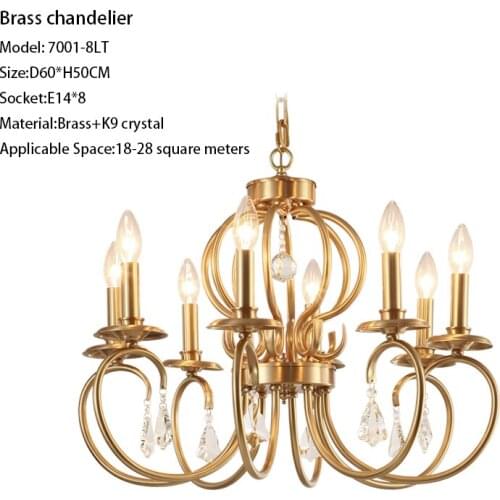 Brass copper vintage crystal chandelier modern french country candle bubble art deco gold living room chandelier 8 lights