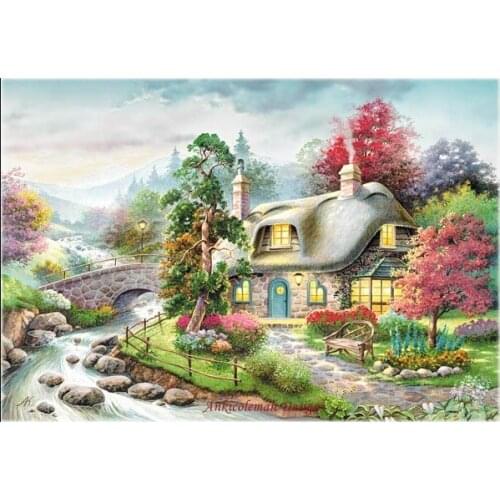 Embroidery Counted Cross Stitch Kits Needlework - Crafts 14 ct DMC Color DIY Arts Handmade Decor - Storybook Cottage 2