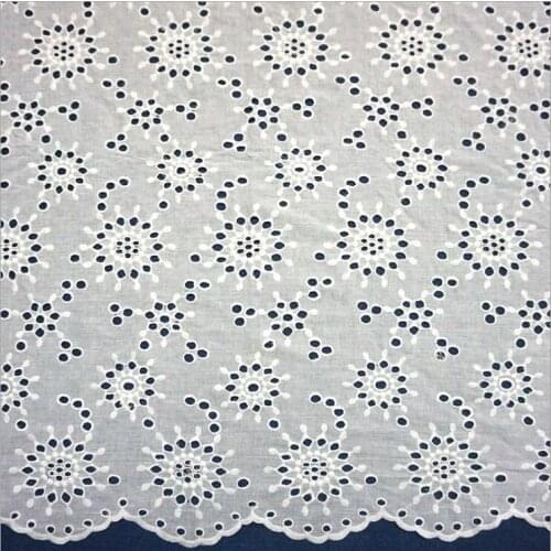 White Flower Hollow Out Lace Cloth Embroidered Womens Summer Cotton Cloth Hollow Lace Fabric