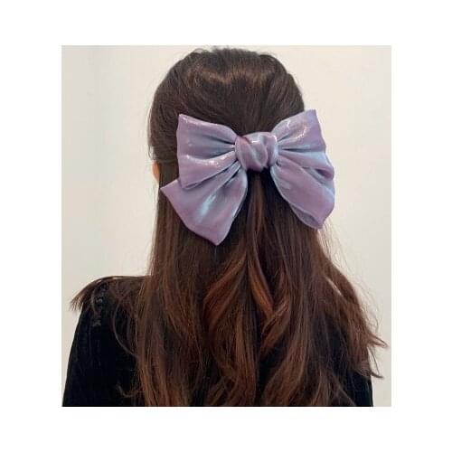 WINYA Ladies' pearly shiny material big bow spring clip solid color texture satin hairpin hair accessories