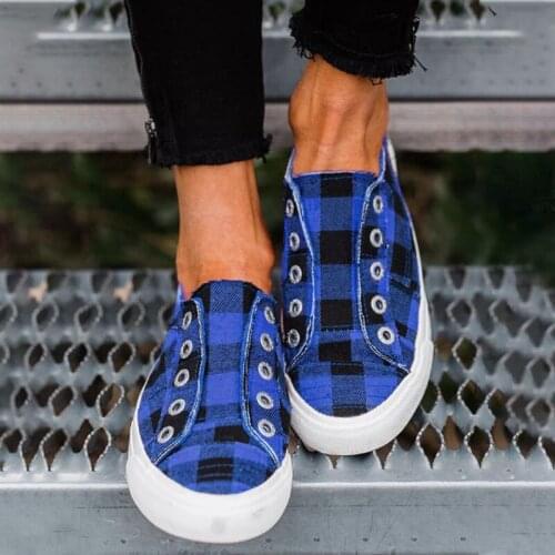 2020 Womens Vulcanized Shoes Women Sneakers Casual Comfort Flats Plaid Woman Fashion Slip On Flat Platform Ladies Footware