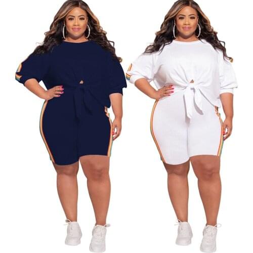 Plus Size Fitness Tracksuit Shorts Set Women Crop Top + Vintage Jogging Femme Shorts 2 Piece Set XL~5XL Matching Set Outfit